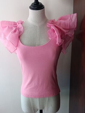 Endless Rose Pink Ruffle Shoulder Tank